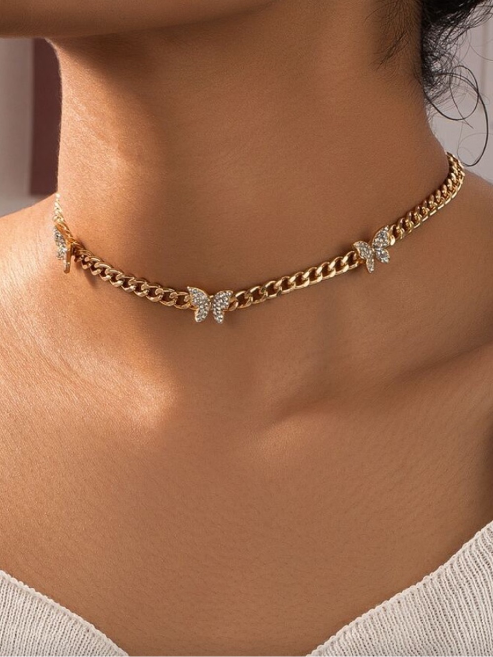 Gold Butterfly Chain Choker Necklace - Women Jewelry